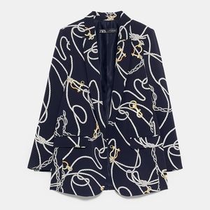 Zara Chain Rope Print Blue Blazer